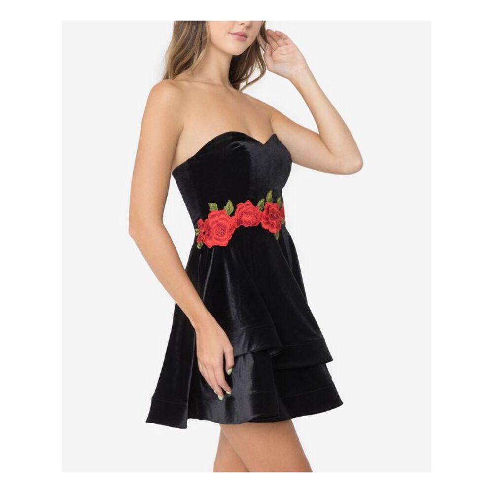 B DARLIN Womens Velvet Sleeveless Sweetheart Neckline Mini Cocktail A-Line Dress - Picture 3 of 5